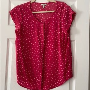 Pink Heart Silk Button Down Top